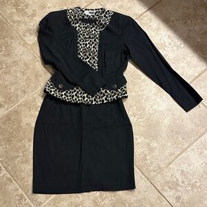 Chic Black Women’s Suit with Animal Print Accents